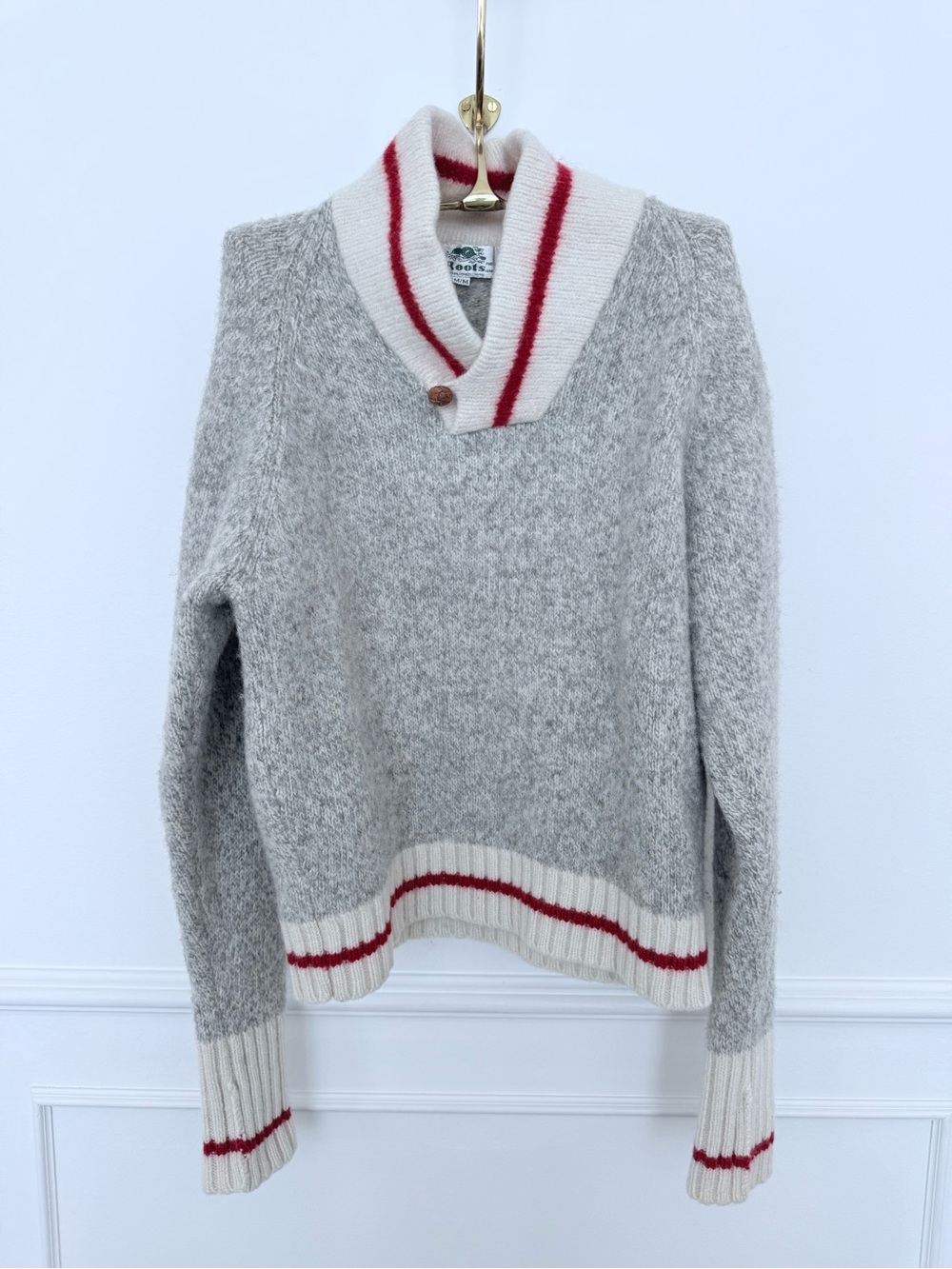 Vintage Roots Gray Shawl Collar Cabin Sweater - M